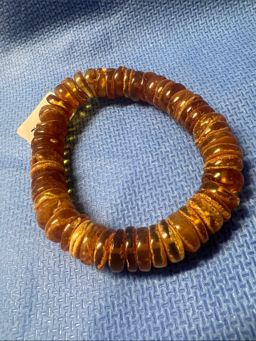 Amber Tone Disc Bead Stretch Bracelet - Unbranded
